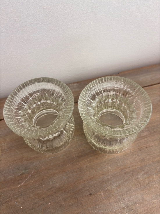 LE Smith Fjord Glacial Glass Candle Holder - Etsy Vintage L.E. Smith Fjord Glacial Clear Textured Glass Candle Holders 3.5 in.